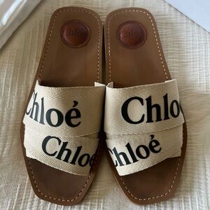CHLOÉ Woody Linen Slide Sandal